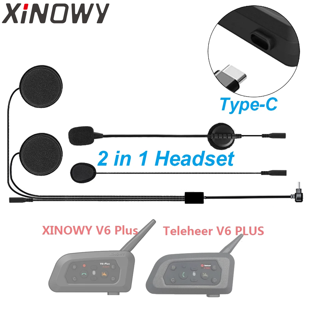 Universal Motorcycle Helmet Intercom Headset - Aksesoris Speaker Earphone Tipe-C Mikrofon Ganda