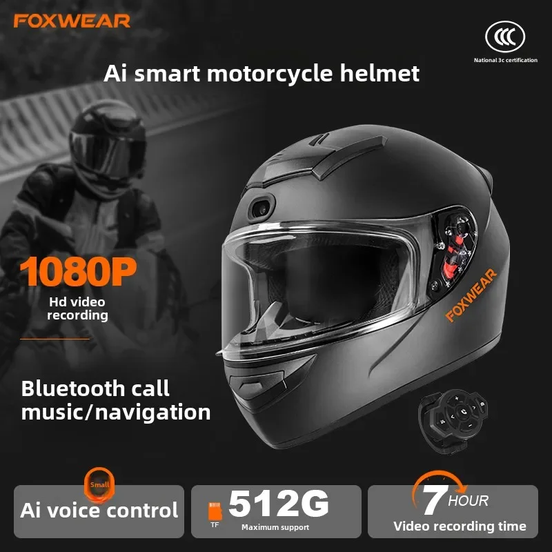 Full Face Motorcycle Helmet With Bluetooth - Helm sepeda motor kecerdasan AI, dengan