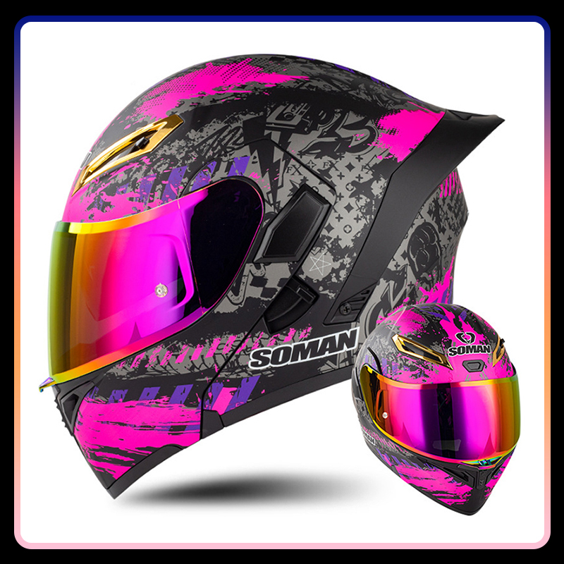 Modular Flip Up Motorcycle Helmet Dot Approved - Helm sepeda motor pria wanita, pelindung