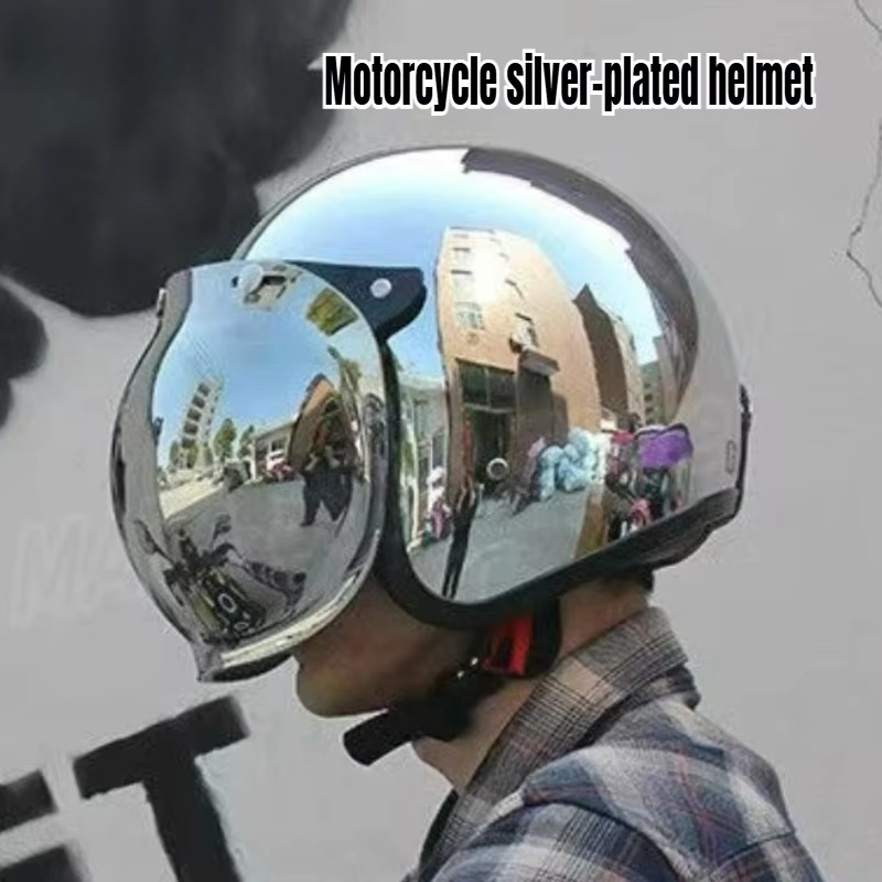 Vintage Open Face Retro Helmet - Helm Motor Retro dengan Lapisan Perak