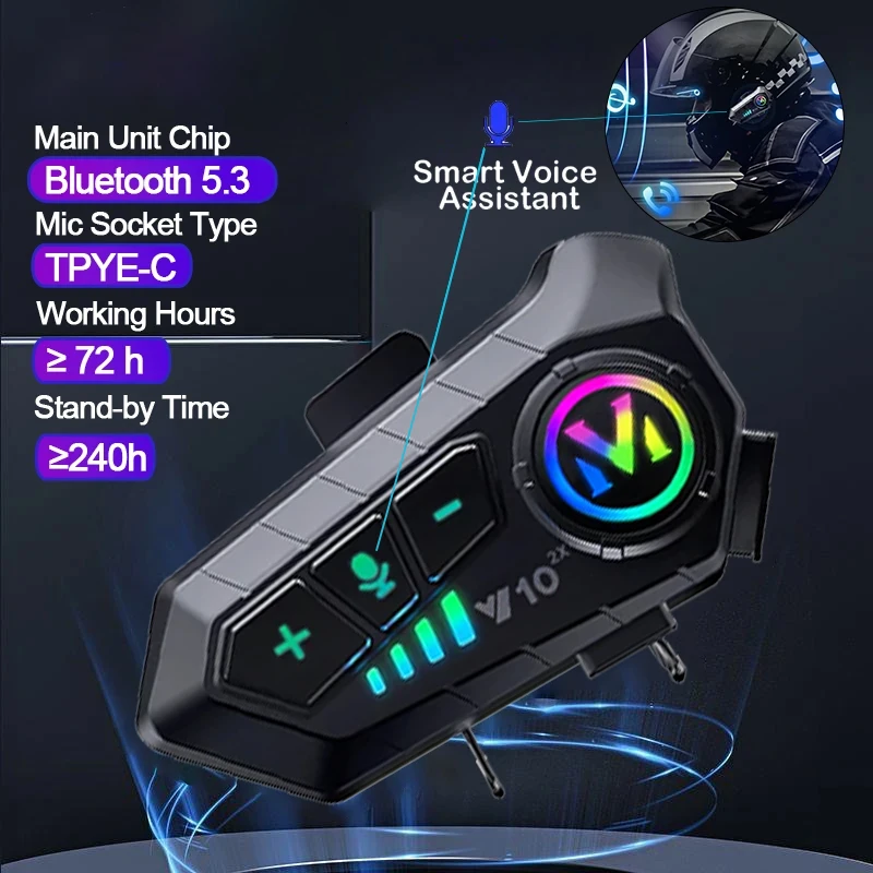 V10 2X Interkom Helm Motor Blu - Full Face Motorcycle Helmet With Bluetooth ulasan dan harga